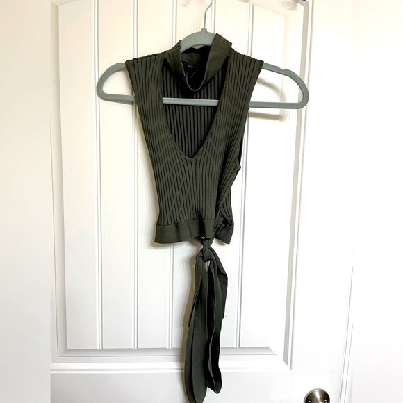 BCBGMaxazria Hana Mock-Neck Top Dark Olive - Picture 1 of 3